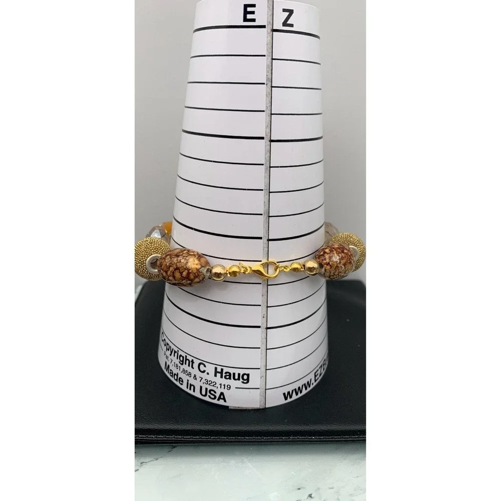 Gold Tone Chunky Beautifully Elegant Mixed Media Bracelet Faceted Glass Crystals